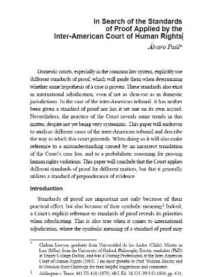 Portada del documento In search of the standards of proof applied by the Inter-American Court of Human Rights