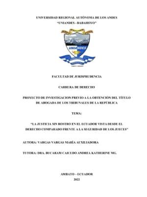 Portada del documento La justicia sin rostro en el Ecuador vista desde el derecho comparado frente a la seguridad de los jueces