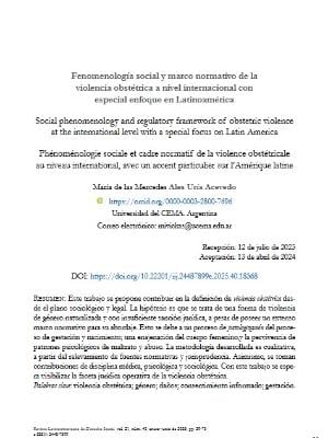 Portada del documento Fenomenología social y marco normativo de la violencia obstétrica a nivel internacional con especial enfoque en Latinoamérica