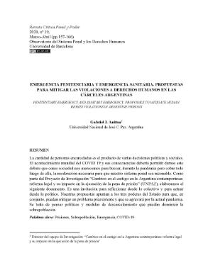 Portada de Emergencia penitenciaria y emergencia sanitaria. Propuestas para mitigar las violaciones de derechos humanos en las cárceles argentinas 