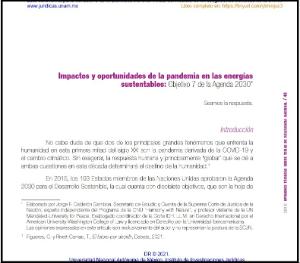 Portada de Impactos y oportunidades de la pandemia en las energías sustentables: Objetivo 7 de la Agenda 2030