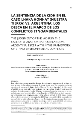 Portada de La sentencia de la Corte IDH en el Caso Lhaka Honhat (nuestra tierra) Vs. Argentina: Los DESCA en el marco  de los conflictos etnoambientales