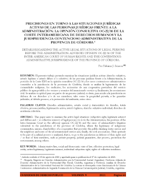 Portada de Precisiones en torno a las situaciones jurídicas activas de las personas jurídicas frente
a la administración: La Opinión Consultiva OC 22/16 de la Corte IDH y la jurisprudencia contencioso administrativa de la provincia de Córdoba