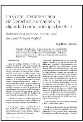 Portada de La Corte Interamericana de Derechos Humanos y la dignidad como principio bioético: Reflexiones a partir de la conclusión del caso “Artavia Murillo”