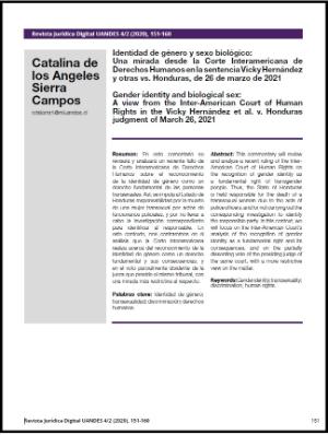 Portada de Identidad de género y sexo biológico: Una mirada desde la Corte Interamericana de Derechos Humanos en la sentencia Vicky Hernández y otras vs. Honduras, de 26 de marzo de 2021