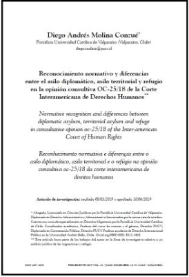 Portada de Reconocimiento normativo y diferencias entre el asilo diplomático, asilo territorial y refugio en la Opinión Consultiva OC-25/18 de la Corte Interamericana de Derechos Humanos