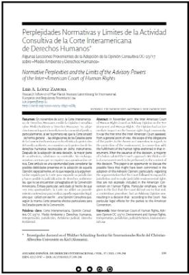 Portada de Perplejidades normativas y límites de la actividad consultiva de la Corte Interamericana de Derechos Humanos: Algunas lecciones provenientes de la adopción de la Opinión Consultiva OC-23/17 sobre “Medio Ambiente y Derechos Humanos”