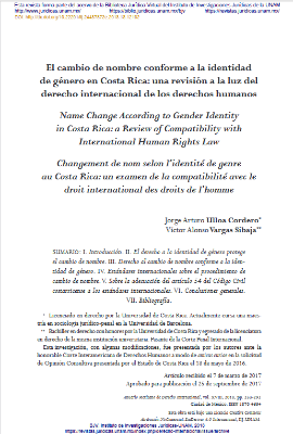 Portada de El cambio de nombre conforme a la identidad de género en Costa Rica: Una revisión a la luz del derecho internacional de los derechos humanos