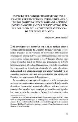 Portada de Impacto de los derechos humanos en la práctica de ejecuciones extrajudiciales o “falsos positivos”, en Colombia, de acuerdo al Caso Villamizar Durán y otros Vs. Colombia de la Corte Interamericana de Derechos Humanos