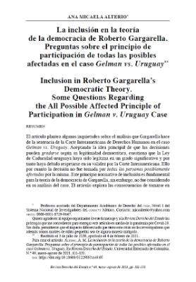 Portada de La inclusión en la teoría de la democracia de Roberto Gargarella: Preguntas sobre el principio de participación de todas las posibles afectadas en el Caso Gelman Vs. Uruguay