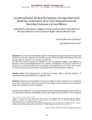 Portada de La justiciabilidad del derecho humano a la seguridad social desde las resoluciones de la Corte Interamericana de Derechos Humanos y el caso México