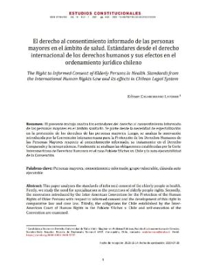 Portada de El derecho al consentimiento informado de las personas mayores en el ámbito de salud: Estándares desde el derecho internacional de los derechos humanos y sus efectos en el ordenamiento jurídico chileno