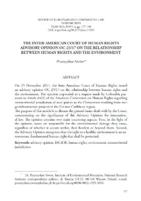 Portada de The Inter-American Court of Human Rights Advisory Opinion OC-23/17 on the relationship between human rights and the environment 