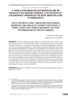 Portada de Is there a latin american child migration law? An analysis of the ‘Advisory Opinion N. 21 on the rights of child migrants’ rendered by the Inter-American Court of Human Rights