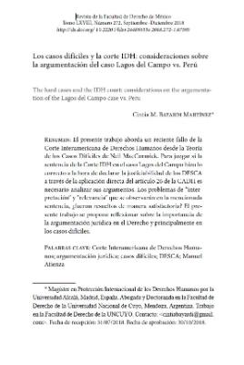 Portada de Los casos difíciles y la Corte IDH: Consideraciones sobre la argumentación del Caso Lagos del Campo Vs. Perú 