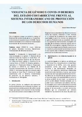 Portada de Violencia de género y covid-19 deberes del estado costarricense frente al sistema interamericano de protección de los derechos humanos