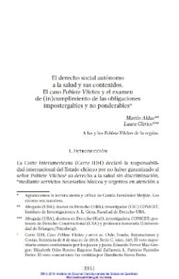 Portada de El derecho social autónomo a la salud y sus contenidos: El caso Poblete Vilches (Corte IDH, 2018) y el examen de (in)cumplimiento de las obligaciones impostergables