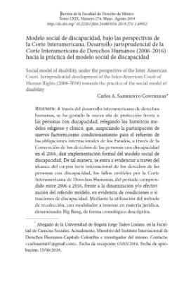 Portada de Modelo social de discapacidad, bajo las perspectivas de la Corte Interamericana: Desarrollo jurisprudencial de la Corte Interamericana de Derechos Humanos (2006-2016) hacia la práctica del modelo social de discapacidad