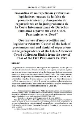 Portada de Garantías de no repetición y reformas legislativas: Causas de la falta de pronunciamiento y denegación de reparaciones en la jurisprudencia de la Corte Interamericana de Derechos Humanos a partir del Caso Cinco Pensionistas Vs. Perú