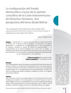 Portada de La configuración del Estado democrático a la luz de la opinión consultiva de la Corte Interamericana de Derechos Humanos: Una perspectiva del tema desde Bolivia