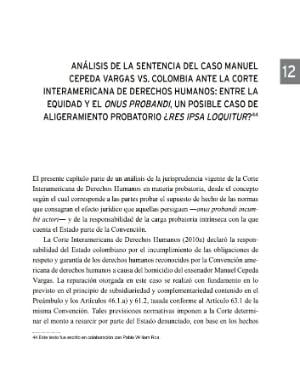 Portada de Análisis de la sentencia del Caso Manuel Cepeda Vargas Vs. Colombia ante la Corte Interamericana de Derechos Humanos: Entre la equidad y el Onus Probandi, un posible caso de aligeramiento probatorio ¿Res Ipsa Loquitur?