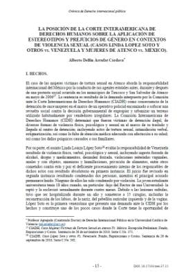 Portada de La posición de la Corte Interamericana de Derechos Humanos sobre la aplicación de estereotipos y prejuicios de género en contextos de violencia sexual (Casos Linda López Soto y otros Vs. Venezuela y Mujeres de Atenco Vs. México)