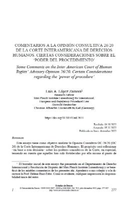 Portada de Comentarios a la Opinión Consultiva 26/20 de la Corte Interamericana de Derechos Humanos: Ciertas consideraciones sobre el ‘poder del procedimiento’ 