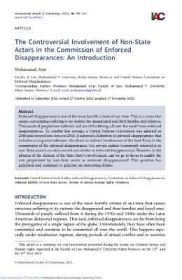 Portada de The controversial Involvement of Non-State Actors in the Commission of Enforced Disappearances: an Introduction