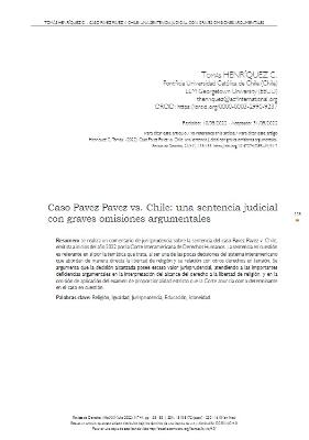 Portada de Caso Pavez Pavez Vs. Chile una sentencia judicial con graves omisiones argumentales