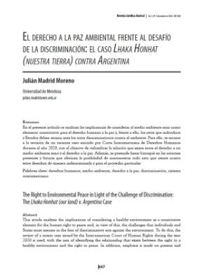 Portada de El derecho a la paz ambiental frente al desafío de la discriminación: el Caso 