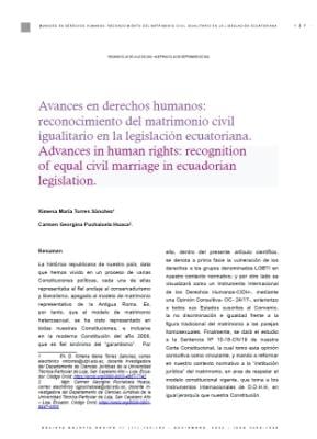 Portada de Avances en derechos humanos: reconocimiento del matrimonio civil igualitario en la legislación ecuatoriana