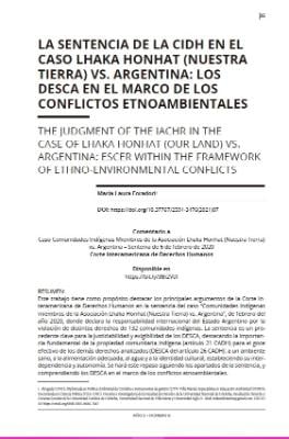 Portada de La sentencia de la CIDH en el Caso lhaka Honhat (Nuestra Tierra) Vs. Argentina: Los DESCA en el marco de los conflictos etnoambientales