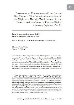 Portada de International Environmental Law for the 21st Century: The Constitutionalization of the Right to a Healthy Environment in the Inter-American Court of Human Rights Advisory Opinion No. 23 