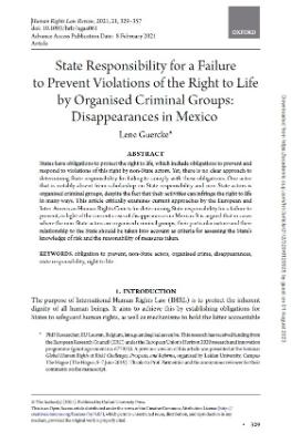 Portada de State responsibility for a failure to prevent violations of the right to life by organised criminal groups: Disappearances in Mexico 