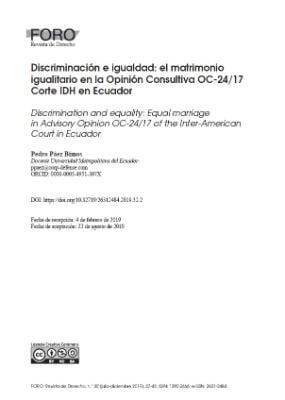 Portada de Discriminación e igualdad: El matrimonio igualitario en la Opinión Consultiva OC-24/17 Corte IDH en Ecuador