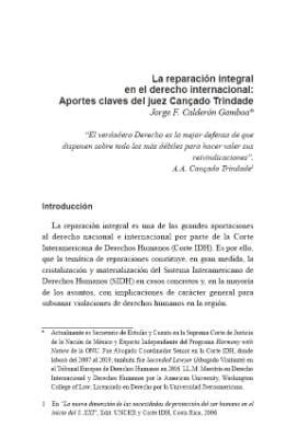 Portada de La reparación integral en el derecho internacional: Aportes claves del juez Cançado Trindade