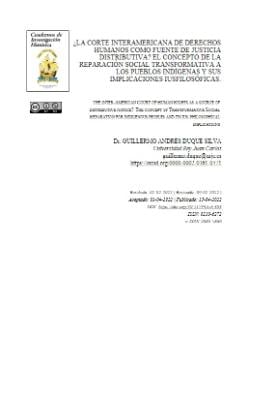 Portada de ¿La Corte Interamericana de Derechos Humanos como fuente de justicia distributiva?: El concepto de la Reparación Social Transformativa a los pueblos indígenas y sus implicaciones iusfilosóficas