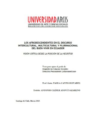 Portada de Los afrodescendientes en el discurso intercultural, multicultural y plurinacional del buen vivir en Ecuador: Visión crítica desde la posición de la negritud
