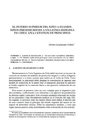 Portada de El interés superior del niño a examen: Niños pertenecientes a una etnia indígena en Chile, una cuestión de principios