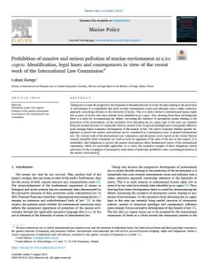 Portada de Prohibition of massive and serious pollution of marine environment as a jus cogens. Identification, legal bases and consequences in view of the recent work of the International Law Commission