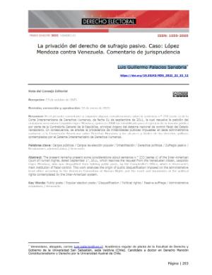 Portada de La privación del derecho de sufragio pasivo: Caso: López Mendoza contra Venezuela. Comentario de jurisprudencia