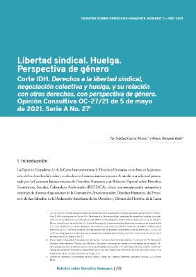 Portada de Libertad sindical. Huelga.  Perspectiva de género. Corte IDH. Derechos a la libertad sindical, negociación colectiva y huelga, y su relación con otros derechos, con perspectiva de género. Opinión Consultiva OC-27/21 de 5 de mayo de 2021. Serie A No. 27. 