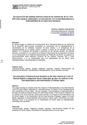 Portada de Incorporación del análisis interseccional en las sentencias de la Corte IDH sobre grupos vulnerables, su articulación con la interdependencia e indivisibilidad de los derechos humanos