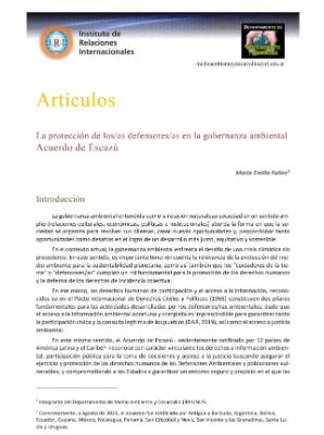 Portada de La protección de los/as defensores/as en la gobernanza ambiental Acuerdo de Escazú