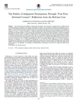 Portada de The politics of indigenous participation through ‘‘Free Prior Informed Consent”: Reflections from the Bolivian Case