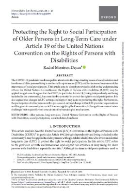 Portada de Protecting the right to social participation of older persons in long-term care under Article 19 of the United Nations Convention on the Rights of Persons with Disabilities