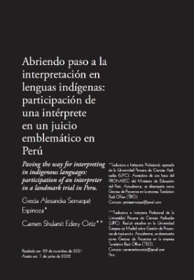 Portada de Abriendo paso a la interpretación en lenguas indígenas: Participación de una intérprete en un juicio emblemático en Perú