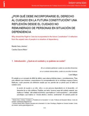 Portada de ¿Por qué debe incorporarse el derecho al cuidado en la futura Constitución?: Una reflexión desde el cuidado no remunerado de personas en situación de dependencia