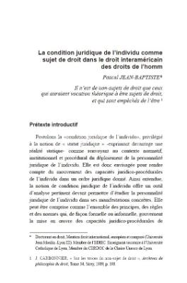 Portada de La condition juridique de l’individu comme sujet de droit dans le droit interaméricain des droits de l’homm