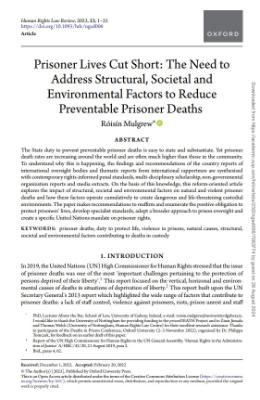 Portada de Prisoner lives cut short: The need to address structural, societal and environmental factors to reduce preventable prisoner deaths